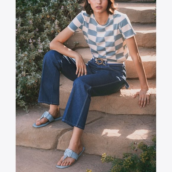 TORY BURCH * $248 * Georgia Northern Blue Soft Croc Embossed Logo Sandal 11 - Picture 2 of 8